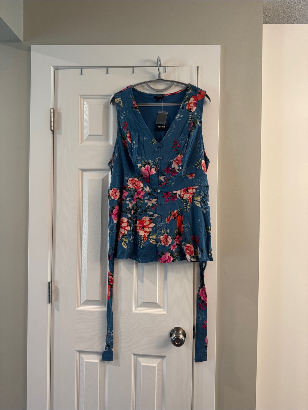 torrid blue floral-trim V-neck tunic top